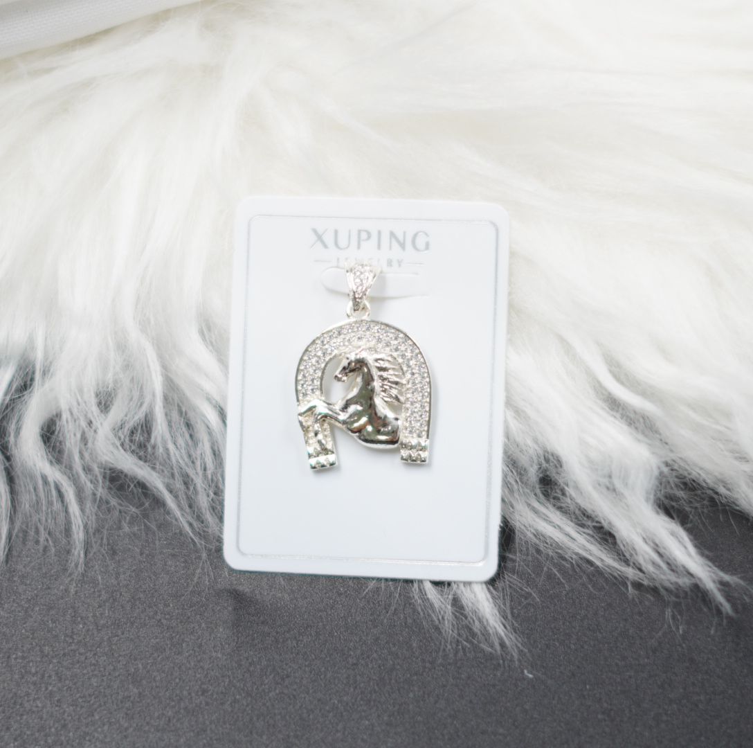 Miniatura 1 de DIJE CABALLO PLATEADO PIEDRAS BLANCAS